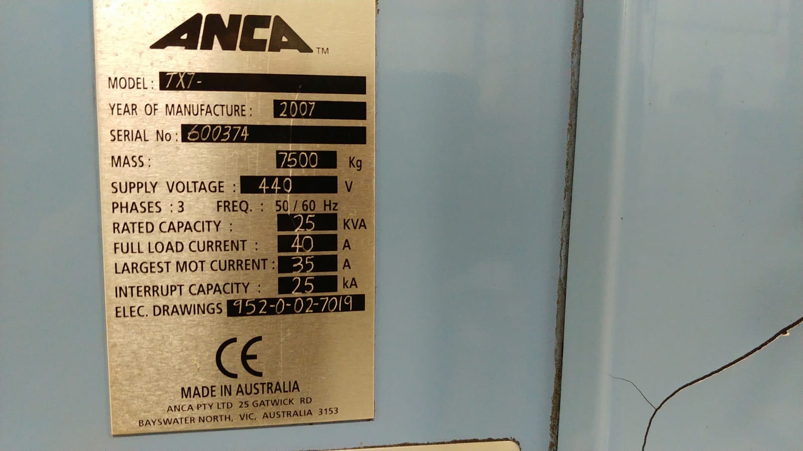 Anca TX-7+, Machine ID:8669